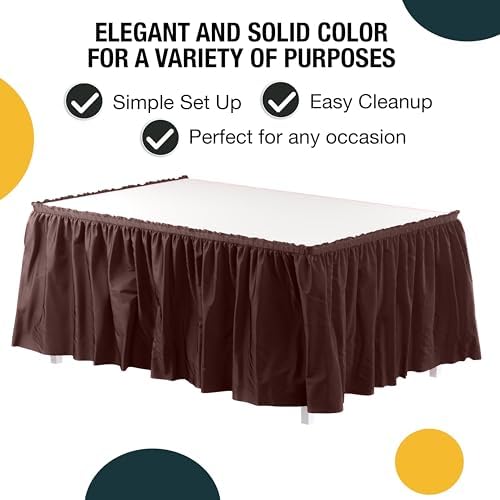 Exquisite Brown Table Skirt 24 Pack - Disposable Plastic Table Skirts for Rectangle Tables 6ft 8ft & Round Tables - 29in x 14ft Self-Adhesive Strip - Birthday Wedding Gender Reveal Decor - Image 2