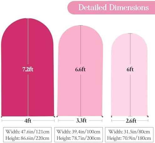 Pink Arch Backdrop Cover Set of 3 Wedding Arch Covers Stretchy Backdrop Baby Shower Birthday Party Hot Pink Arch Cover 6FT 6.6FT 7.2FT Arch Backdrop Stand Cover Spandex Bridal Shower Decoration - Image 3