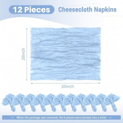 Cloth Napkins Set of 12, 20x20 Inch Light Blue Cheesecloth Napkins Rustic Boho Gauze Dinner Napkin Cloth Washable Elegant Table Napkins for Wedding Party Bridal Baby Shower Table Decor - Image 2