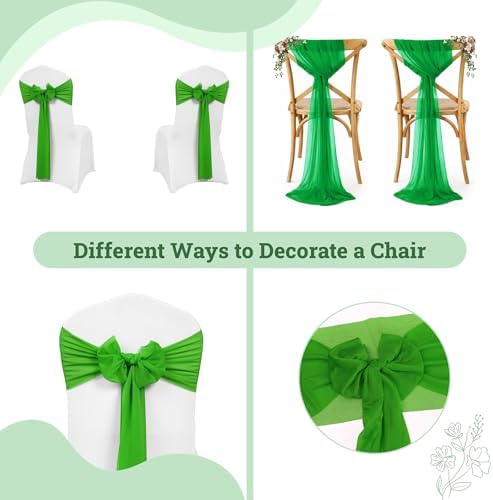 MDS Pack of 125 Chiffon Chair Sashes for Wedding & Event Décor - Green - Image 4