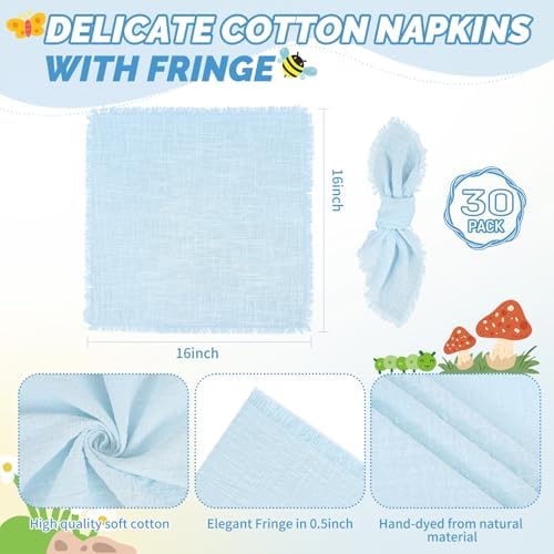 Showgeous 30 Pack Light Blue Cloth Napkins with Fringe, 16x16 inch - Image 2