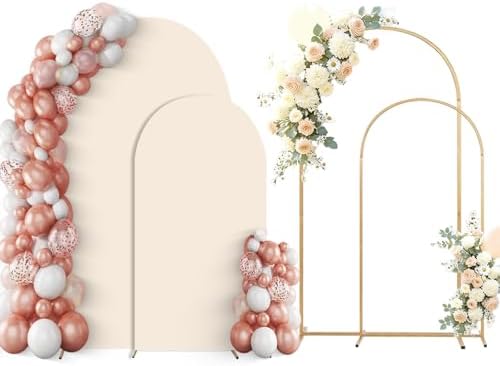 Arch Backdrop Stand Set of 2 With Beige Cover (7.2FT+6FT) by yumiaohe