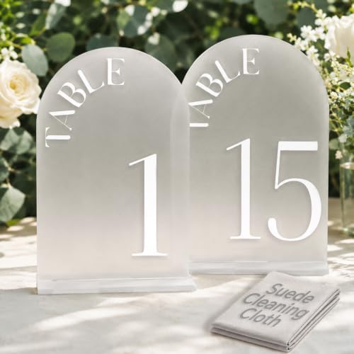 5"x7" Frosted Arched Wedding Table Numbers 1-15 with Stands by Framokoko