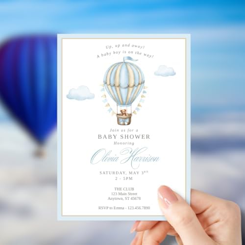 Personalized Baby Shower Invitations with Optional Books for Baby Insert | Vintage Hot Air Balloon Baby Shower Invite | Custom Printed Invitation - Image 5
