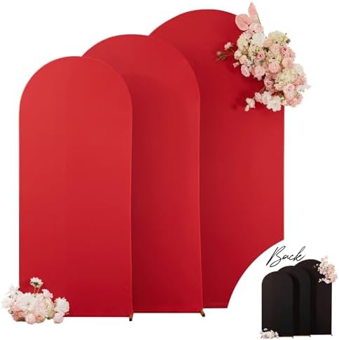 Red Black Arch Backdrop Cover Set of 3 Wedding Arch Covers Stretchy Backdrop Birthday Party Arch Cover 6FT 6.6FT 7.2FT Arch Stand Cover Spandex Ceremony Bridal Shower Banquet Decoration by LittleFunny