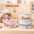 Personalized Cute Small Woven Basket with Handles, Custom Cotton Rope Room Shelf Storage Basket, Empty Decorative Gift Basket, Decorative Round Bin for Nursery Bedroom Bathroom (Style J) - Image 5