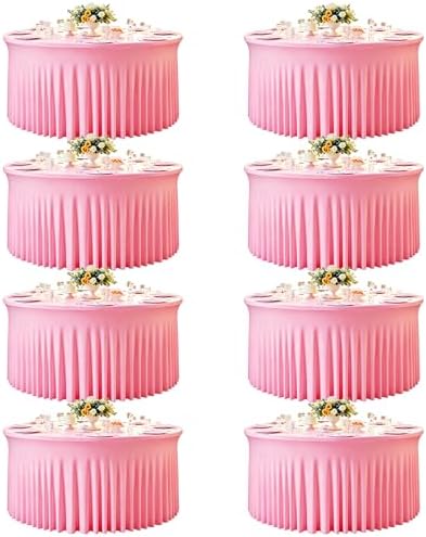 8 Pack 132inch Pink Round Tablecloth, Circle Stretch Table Cloths for 6 FT Tables, Wrinkle Free Round Table Skirt for Wedding Birthday Photography Party Social Events Engagement Party Decorations by Creativepartyuniquedecorat