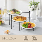 MALACASA Round 3 Tier Serving Tray, 10 Inch White Porcelain Dessert Stand - Image 4