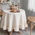 Retro Farmhouse Ruffle Tablecloth Flounces Trim Washable Table Cover Tablecloths for Round Table Picnic Kitchen Dining Room Home Party Wedding Decor Off-White 70" by Unknown