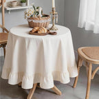 Retro Farmhouse Ruffle Tablecloth Flounces Trim Washable Table Cover Tablecloths for Round Table Picnic Kitchen Dining Room Home Party Wedding Decor Off-White 70" by Unknown