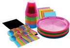 Party Essentials Disposable Plastic Glow-in-the-Dark Party Supplies Dinnerware Decorations, Plate/Cup/Cutlery/Tablecover, 193 Pcs, Assorted Neon by PartyEssentials