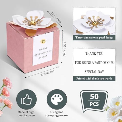 Affrolling 50 Pcs Wedding Favor Boxes, Square Flower Gift Box Party, Pink - Image 2