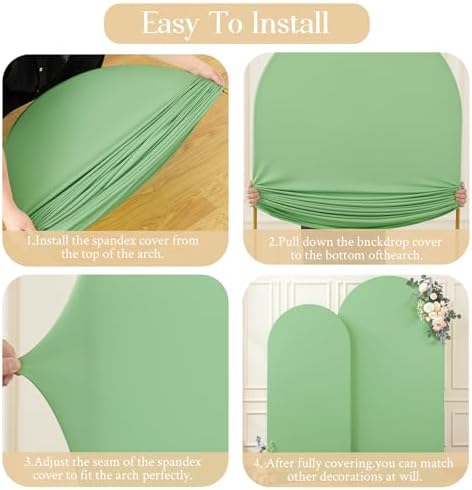 Sage Green Arch Backdrop Cover 7.2FT 6FT Wedding Arch Covers Spandex Fitted Fabric Backdrop Curtains Double-Layer Wrinkle Free Arch Covers Stretchy Backdrop for Party Baby Shower Birthday Decoration - Image 7