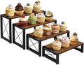 ELITEROO Wood Risers Display Stands Set of 4, Wooden 4 Tier Cupcake Stand, Tiered Riser for Vendors, Decorative Display Risers for Food Desserts Buffet Table at Party Wedding, Rustic Brown by ELITEROO