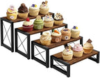 ELITEROO Wood Risers Display Stands Set of 4, Wooden 4 Tier Cupcake Stand, Tiered Riser for Vendors, Decorative Display Risers for Food Desserts Buffet Table at Party Wedding, Rustic Brown by ELITEROO