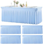 4 Pack Baby Blue Spandex Tablecloths for Rectangle Tables 6 Foot Blue Stretch Table Cloth Rectangle 6ft Elastic Fitted Table Cover with Skirt for Wedding Baby Shower Boy Birthday Party Banquet Buffet by Suppromo