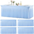 4 Pack 8ft Baby Blue Spandex Table Cloths for Rectangle Tables Wrinkle Free Rectangle Tablecloths, Stretch Fitted Table Cover with Skirt for Baby Shower Boy Birthday Party Wedding Banquet Buffet by Suppromo