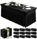 Wish Care 12 Pack Black Spandex Table Clothes for 6 Foot Rectangle Tables, 6FT Wrinkle Free Fitted Tablecloths Ruffles Design Table Cloth for Party, Banquet, Wedding and Events by WishCare