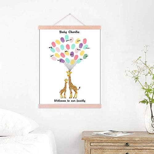 Personalized Communion Gift Fingerprint Giraffe Guest Book Canvas Party Decorations for Boy Baby Shower DIY Thumbprint Signature Painting Ready to Hang-60x90cm - Image 4