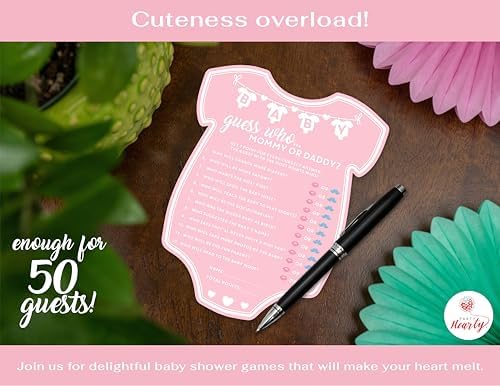 Party Hearty Baby Shower Games, Guess Who Mommy or Daddy - Pink Onesie (Pack of 2) - Image 4