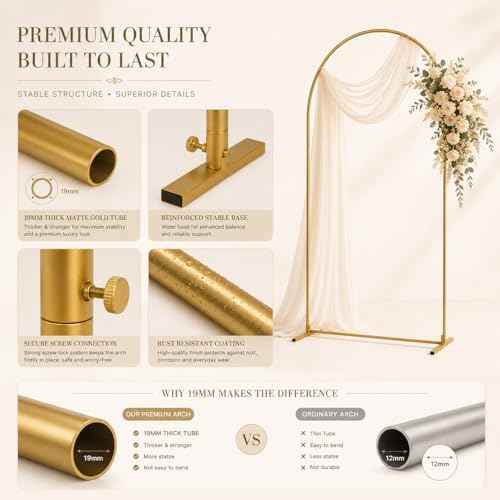 Gold Wedding Arch Backdrop Stand Set of 2, 7.2FT & 6FT Metal Arch Backdrop - Image 3
