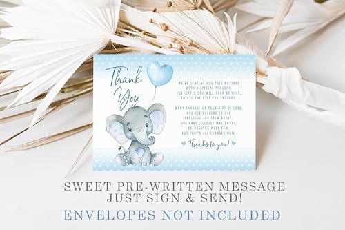 Your Main Event Prints Elephant Baby Shower Thank You Cards - 20 Count Pre-Written Thank You Cards - Baby Sprinkle Blue Dots - No Envelopes Included (Pack of 2) - Image 2