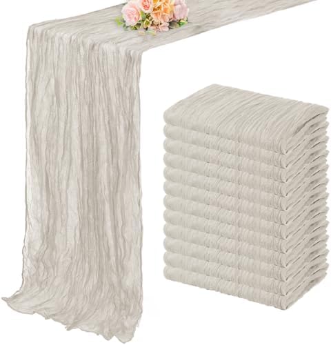 12 Pack Rose Brown Cheesecloth Table Runner 10FT Rustic Gauze Fabric Cheese Cloth Table Runner for Wedding Bridal Baby Shower Table Decor Boho Sheer Birthday Party Table Decorations 20 x 120 Inch Long by FoliafeelHome