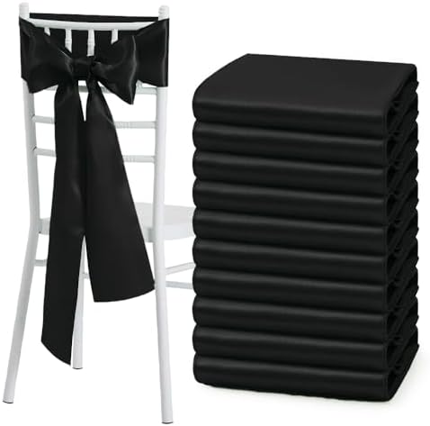 Black Satin Chair Sashes, 6 x 108 inch, 50 Pcs by Counfeisly