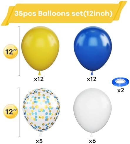 Yellow Blue Balloons and Balloon Pump Electric, 60 Pcs Blue Yellow White with Confetti Balloon and Portable 600W Air Pump with 2 Nozzles for Kids Birthday Graduation Baby Shower Party Decorations - Image 2