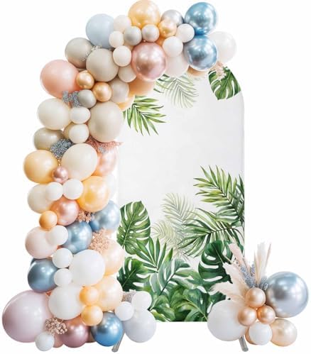 Summer Tropical Leaf Arch Backdrop Cover 7.2 FT, Country Watercolor Green Plant Leaves Wedding Arch Cover Stretchy Backdrop Stands Covers for Birthday Party Ceremony Banquet Decor - Image 2