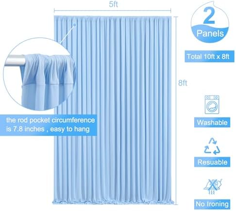 Baby Blue Backdrop Curtain for Baby Shower Parties Wrinkle Free Light Blue Curtains Backdrop Drapes Fabric Decoration for Birthday Party Photography 5ft x 8ft,2 Panels - Image 5