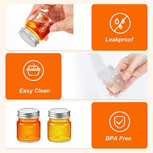 Tessco for you Mini Mason Jar Shot Glasses with Lids 2 oz Dishwasher Safe Mason Canning Jars for Bachelorette Wedding Party Favors Bar Drinks Home Desserts Honey Jam Candy(Clear,72 Pcs) - Image 3