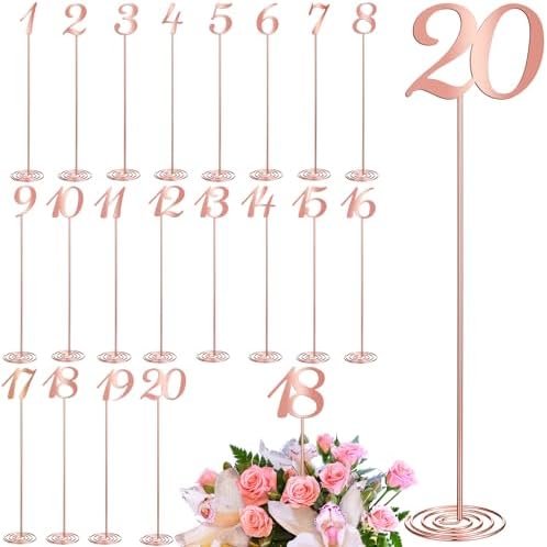 Therwen 20 Pcs Metal Table Numbers 1-20 Table Numbers for Wedding,Rose Gold by Therwen