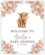 Andaz Press Boho Highland Cow Baby Shower Decorations, Highland Cows Personalized Baby Shower Welcome Sign Board, Western Shower Sign, 16"x20" Canvas Guest Book Alternative by AndazPress