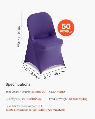 VEVOR Chair Covers, Polyester Spandex Chair Cover, Stretch Slipcovers for Wedding Party Dining Banquet Flat-Front Chair Covers (Purple-c, 50PCS) - Image 7
