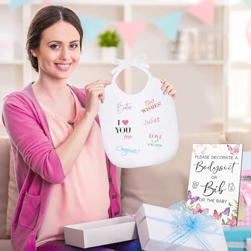 Roowest 35 Pcs Baby Shower Bibs Game with Bib Bodysuit Marker, Butterfly - Image 6