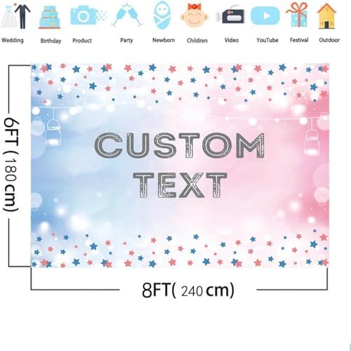 MEHOFOND 8x6ft Custom Gender Reveal Backdrop Personalized Custom Boy or Girl What Will Baby Be Decorations Banner Pink and Blue Custom Your Color, Text, Image, Logo for Baby Shower - Image 4