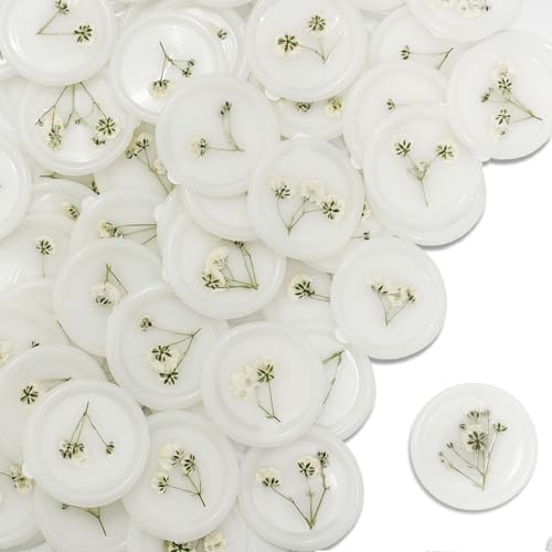 100 Pcs Baby's Breath Adhesive Wax Seal Stickers White Dry Floral Backing Envelope Seals Perfect for Wedding Invitations,Bridal Shower Party by TPKIHGSA