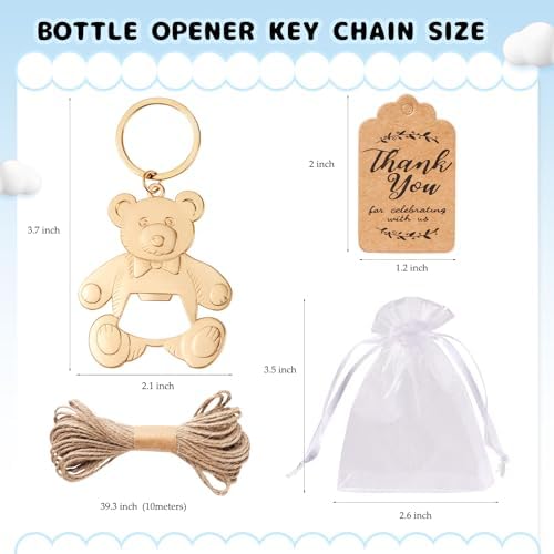 100 Pcs Bear Bottle Opener Keychains for Baby Shower Party Favors - Image 2