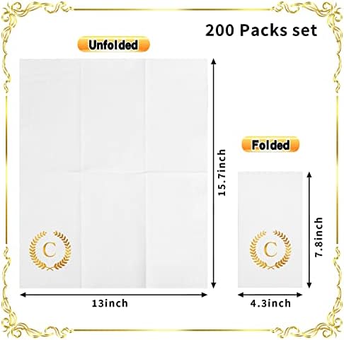 200 Pack Monogrammed Disposable Napkins Gold Foil Letter C Guest Napkins Initial Disposable Hand Paper Towels for Wedding Engagement Baby Shower Party Home Kitchen Bathroom Dinner Decorative Towels - Image 2