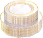 WDF 100pcs Clear Disposable Plastic Plates With Gold Trim - Baroque Clear Gold including 50PCS Dinner Plates 10.25inch and 50PCS Salad Plates 7.5inch for Wedding/Baby Shower/Birthday by WDF