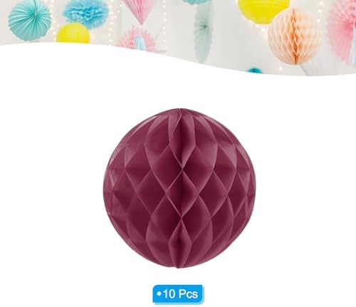 PATIKIL 10pcs 14" Honeycomb Balls Tissue Paper Pom Poms, Party Hanging Paper Honeycomb Balls Decoration for Birthday Wedding Home Backdrop Decor, Burgundy - Image 3