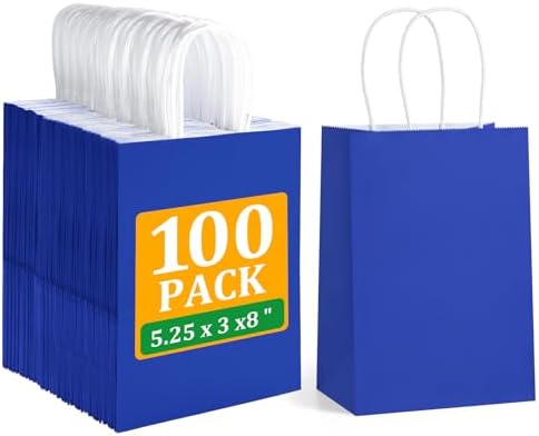 BagDream Gift Bags with Handles 5.25x3x8 Inch Royal Blue 100 Pack Bulk by BagDream