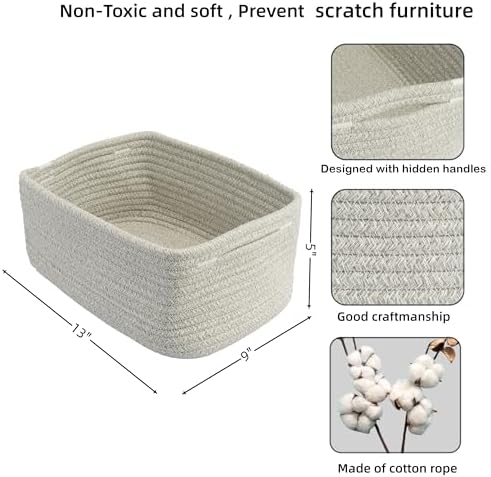 XUANGUO Small Woven Storage Baskets for Shelves, 13" x 9" x 5", Gray - Image 2