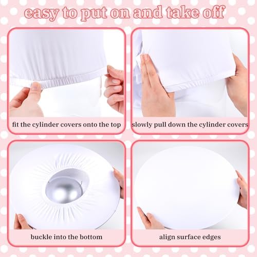SmoothNovelty 3 Pcs Pink Bow Cylinder Pedestal Stand Covers Spandex Flexible Display Pedestal Covers Round Plinth Pillar Wrap for Birthday Party Wedding Baby Shower Decor - Image 5