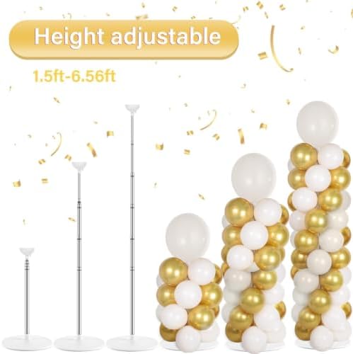 2 Sets Adjustable Balloon Column Stand Kit with Bases（ Sand White Gold） - Image 4
