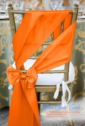 60 PCS Orange Satin Chair Sashes, 7 x 108 Inch - Image 4