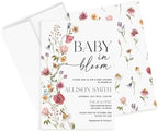 All Ewired Up Baby Shower Invitations with Envelopes and Diaper Raffle Tickets and Baby Book Cards, Boho Wildflower Gender Reveal Party Baby Shower Activities Supplies, Personalized by AllEwiredUp
