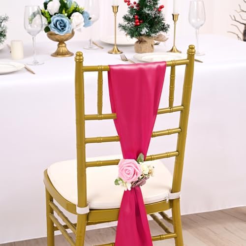 fani Hot Pink Satin Chair Straps Bows,60 PCS 7x108 Inch,Chair Sash - Image 4