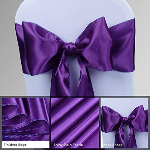 Babenest 50pcs Satin Chair Sashes Ties for Party Wedding, Purple - Image 4